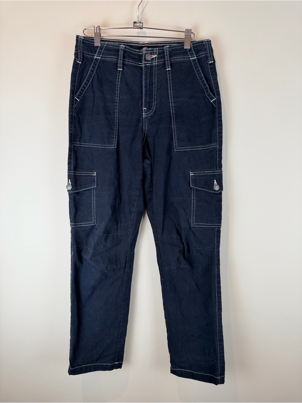 Dickies Womens Straight Leg Cargo Jeans in Dark Blue with Contrast Stitching 28R